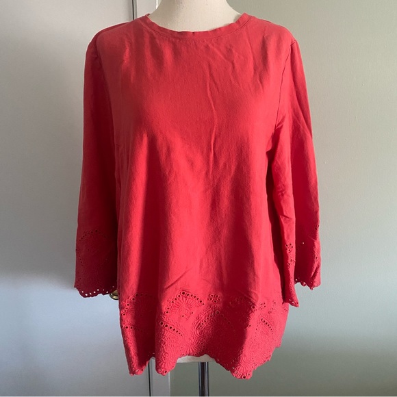 J. Jill Top Size L petite Eyelet Embroidered Detailing - Picture 1 of 7